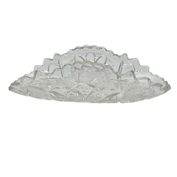 Vintage Clear Pressed Glass Serving Dish With Scalloped Edges & Floral Patterns - Picture 1 of 7